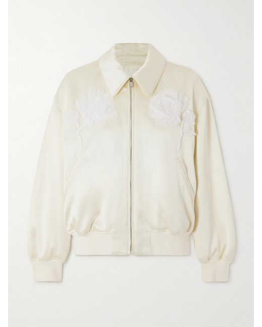 Jil Sander Natural Embroidered Satin-Twill Bomber Jacket