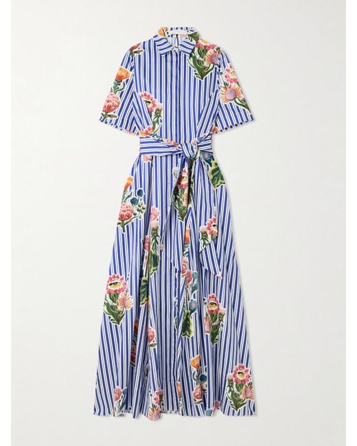 Robe-Chemise Longue En Popeline De Coton Imprimée À Ceinture Posie Borgo De Nor en coloris Blue