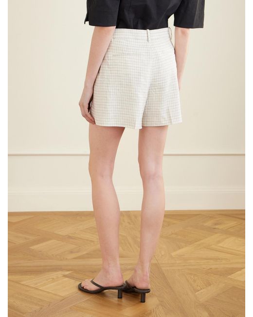 Theory Natural Fluid Checked Linen-Blend Shorts
