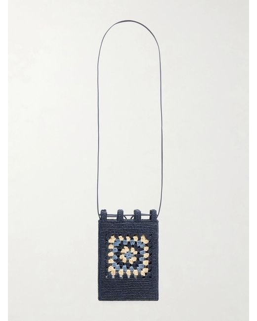 Loewe White Paula's Ibiza Logo-Embroidered Leather-Trimmed Crocheted Raffia Bucket Bag