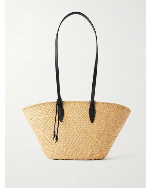 Hunting Season Natural Trapeze Basket Leather-Trimmed Raffia Tote
