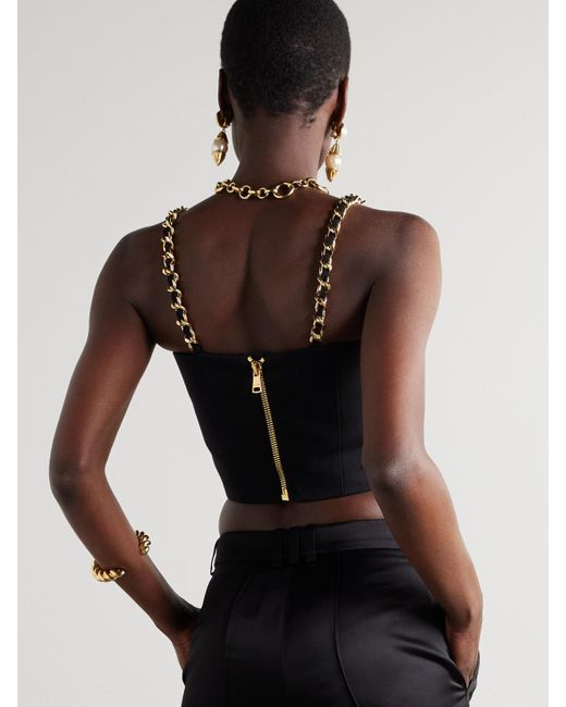 Balmain Black Embellished Wool Bustier Top