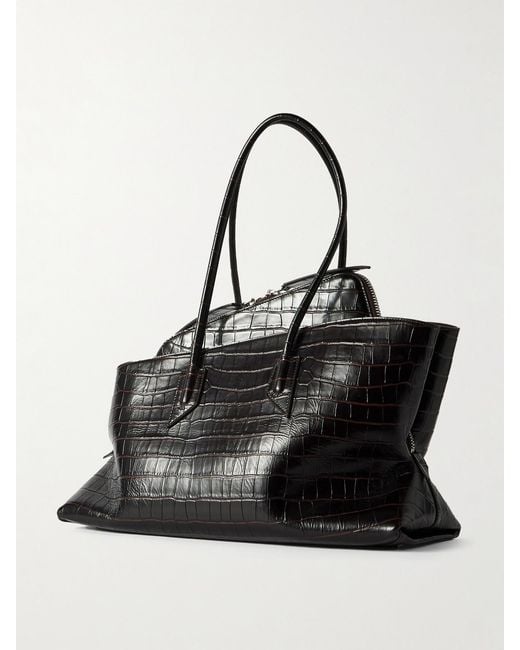 The Attico Black La Passeggiata Medium Asymmetric Croc-Effect Leather Tote