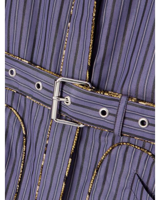 Dries Van Noten Purple Midi-Hemdblusenkleid Aus Gestreifter Baumwollpopeline Mit Gürtel