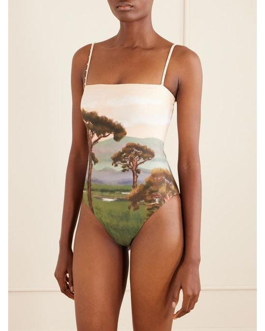 Agua Bendita Green Durazno Paraiso Embellished Printed Stretch Recycled Swimsuit