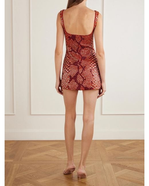 Clio Peppiatt Red Medusa Embellished Stretch-Mesh Mini Dress