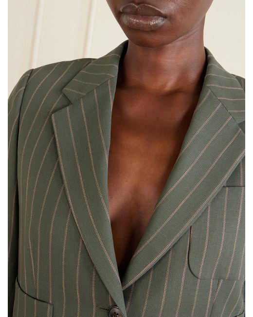Dries Van Noten Green Striped Wool-Blend Twill Blazer