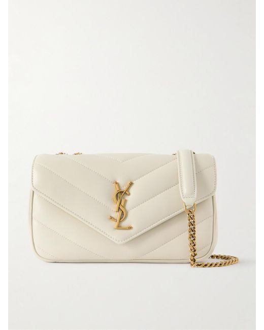 Saint Laurent Natural Loulou Schultertasche Aus Gestepptem Leder