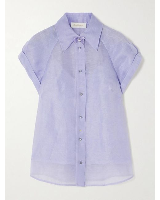 Zimmermann Purple Crush Hemd Aus Organza Einer Leinen-Seidenmischung Mit Kristallen Und Schluppe
