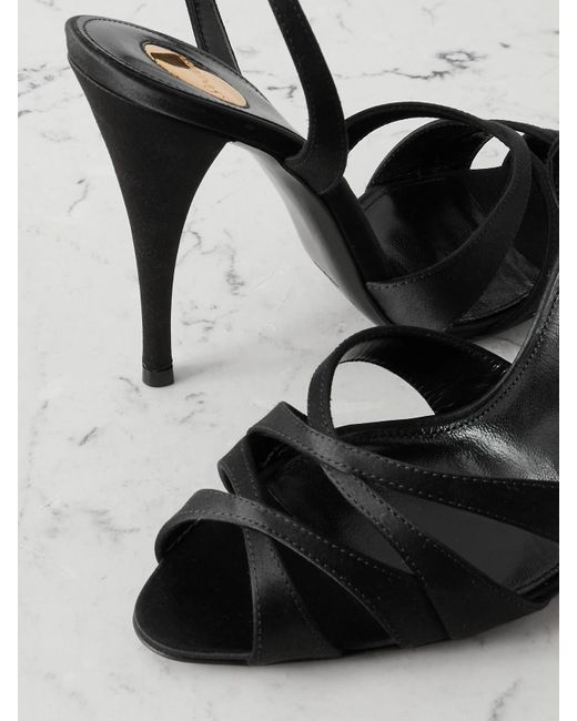 Saint Laurent Black Chandelle Sandalen Aus Satin Mit Lederbesätzen