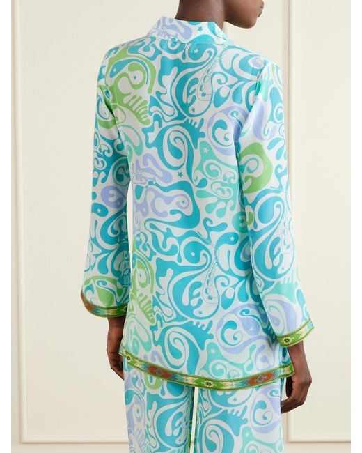 Emporio Sirenuse Blue Jia Printed Silk Shirt