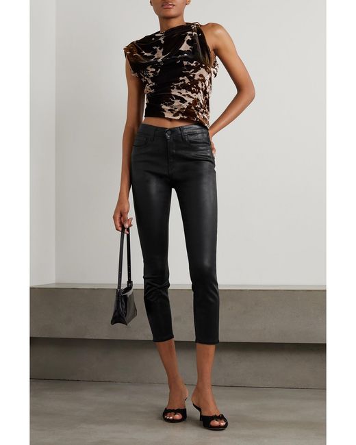 L'Agence Black Margot Cropped Coated High-Rise Skinny Jeans