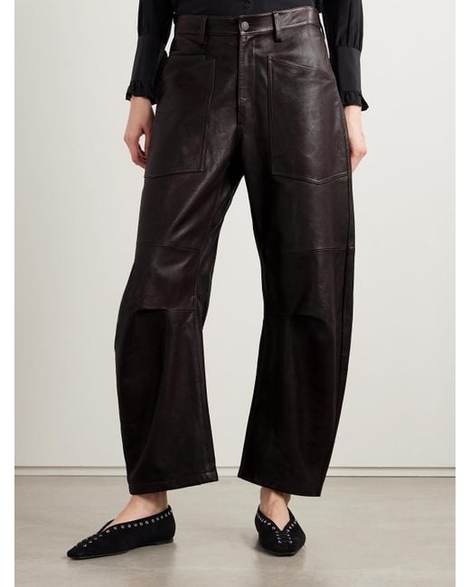 Nili Lotan Black Shon Leather Barrel-Leg Pants
