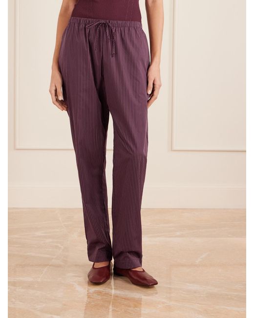 Leset Purple Yoshi Striped Cotton And Lyocell-Blend Wide-Leg Pants