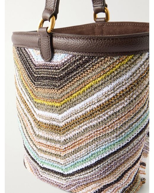 Missoni White Leather-Trimmed Metallic Crochet-Knit Tote