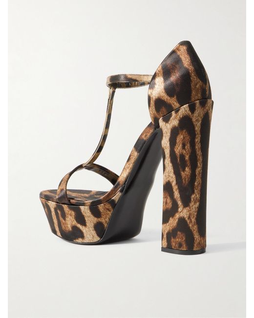 Dolce & Gabbana White Keira Leopard-Print Satin Platform Sandals