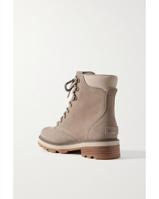 Sorel Brown Lennox Lace Leather-Trimmed Suede Ankle Boots