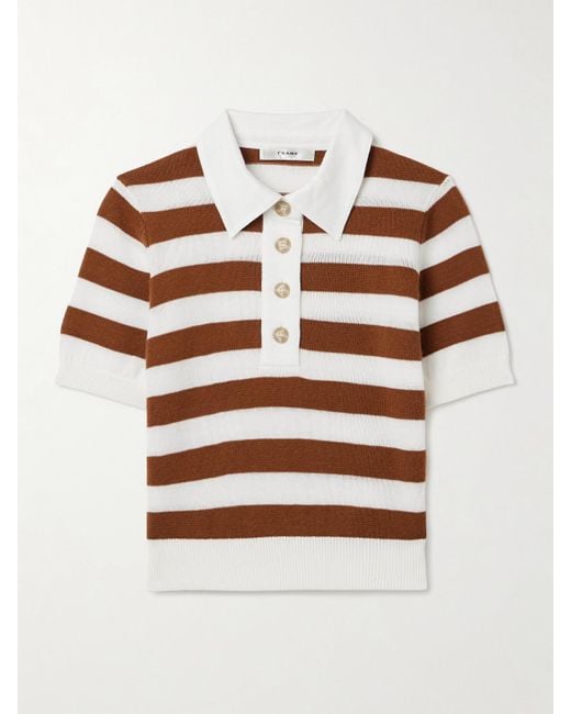 FRAME Brown Striped Cashmere And Cotton-Blend Polo Shirt