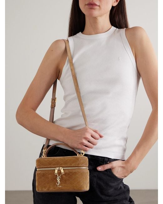 Saint Laurent Brown Gaby Vanity Mini Quilted Suede Shoulder Bag