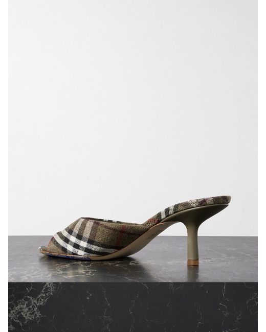 Burberry Black Checked Linen Mules