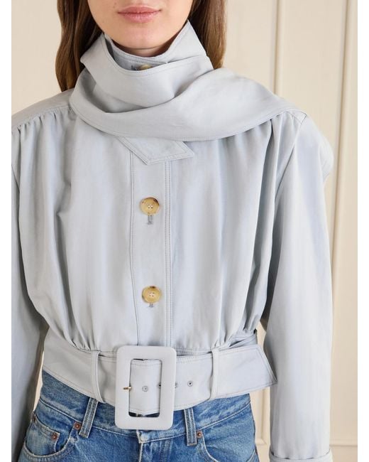 Chloé Blue Belted Scarf-Detailed Gathered Linen And Cotton-Blend Jacket