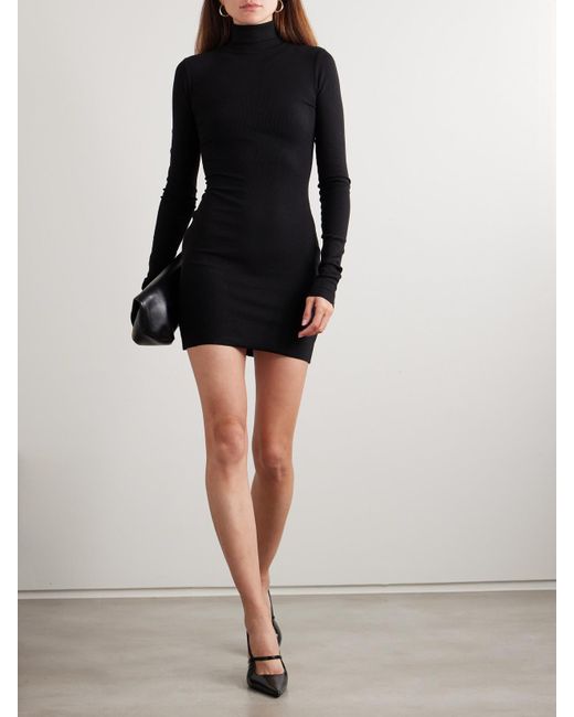 Mini-Robe À Col Roulé En Coton Et Modal Mélangés Stretch Côtelés ÉTERNE en coloris Black