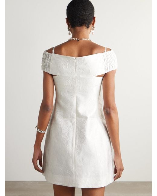 ShuShu/Tong White Cold-Shoulder Bow-Embellished Jacquard Mini Dress