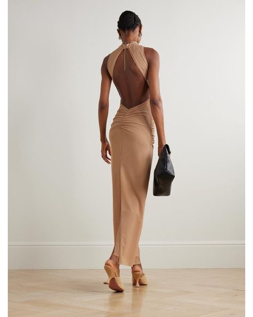 Sir White Ruby Open-Back Gathered Crepe Midi Dress