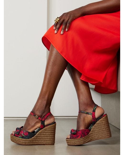 Dolce & Gabbana RED WEDGE SANDALS ウェッジソール サンダル Dolce & Gabbana Lolita Printed Canvas Espadrille Wedge