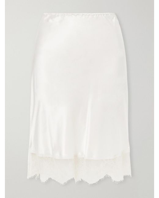 Carine Gilson White Lace-Trimmed Silk-Satin Midi Skirt