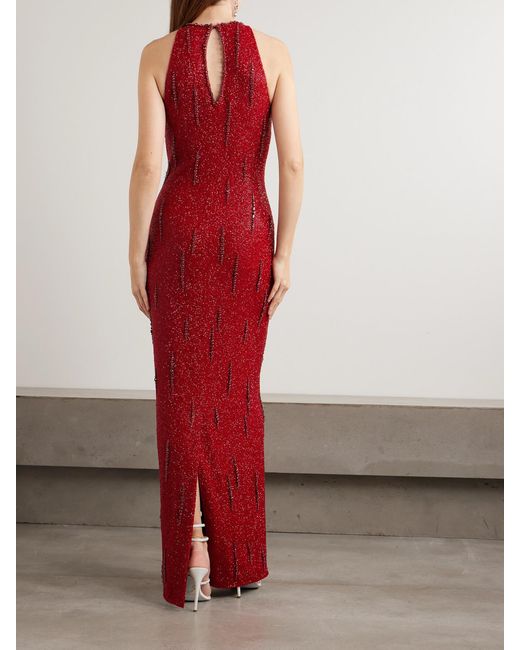Clio Peppiatt Red Mimosa Embellished Stretch-Mesh Gown