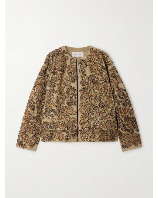 Dries Van Noten Natural Jacke Aus Twill Mit Zierperlen
