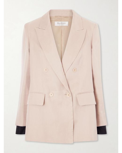 Max Mara Natural Double-Breasted Silk-Satin Blazer