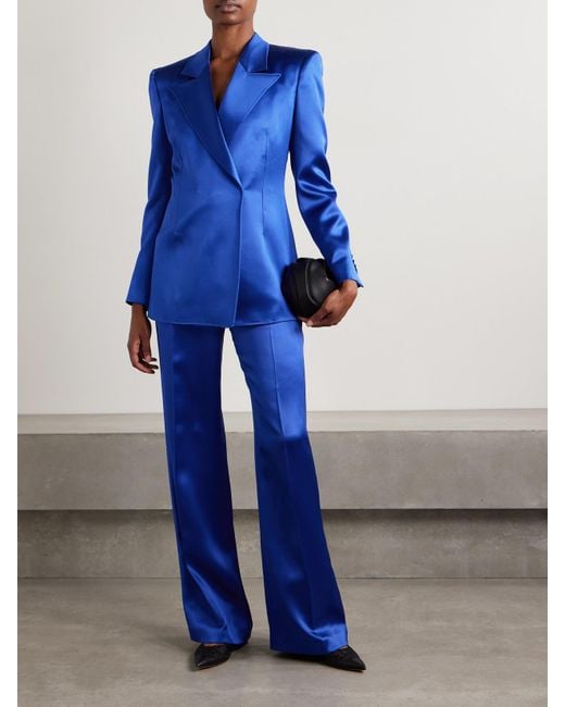 Gabriela Hearst Blue Norman Belted Silk-Satin Straight-Leg Pants