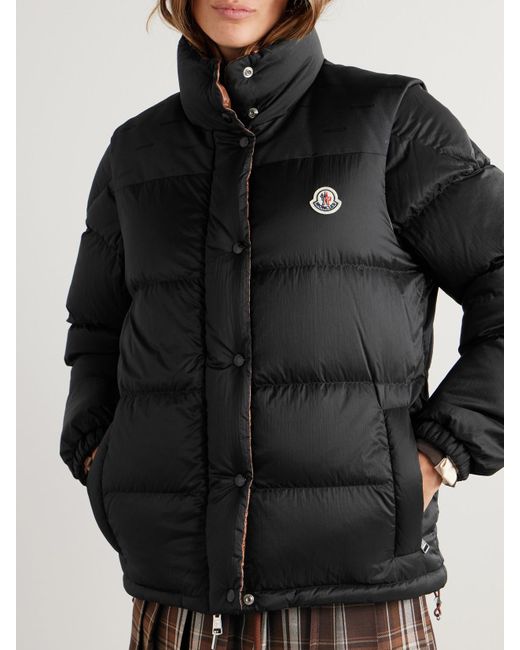 Moncler Black Verone Reversible Jacquard-Trimmed Quilted Shell Down Jacket
