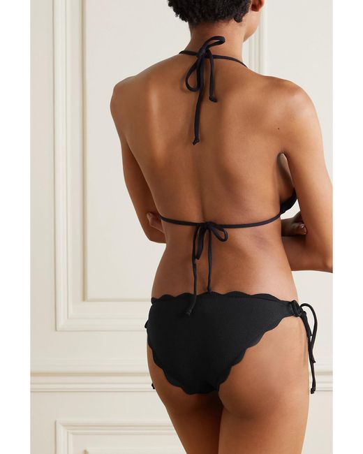 Marysia Swim Black Broadway Scalloped Recycled Seersucker Bikini Top