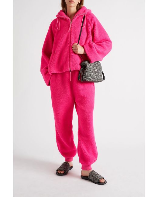 Loewe Pink Neon Leather-Trimmed Fleece Tapered Track Pants