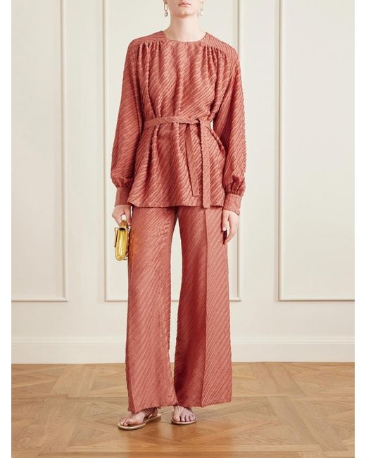 Giuliva Heritage Pink Tea Belted Frayed Silk Blouse