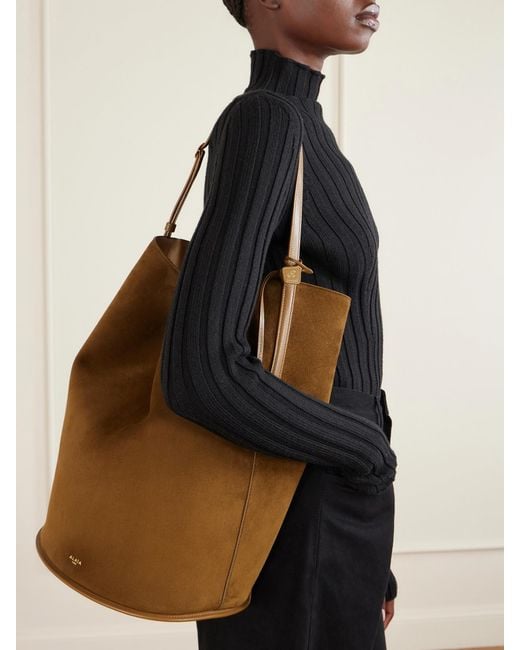 Alaïa Brown Hip Large Leather-Trimmed Suede Bucket Bag