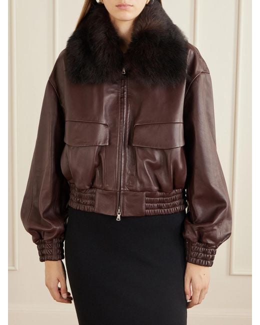 Nour Hammour Brown Ellery Shearling-Trimmed Leather Jacket