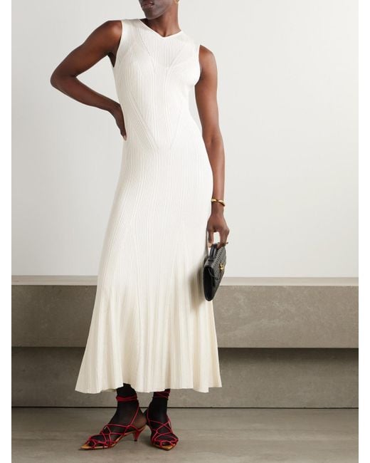 Adam Lippes White Vivian Ribbed Silk Maxi Dress