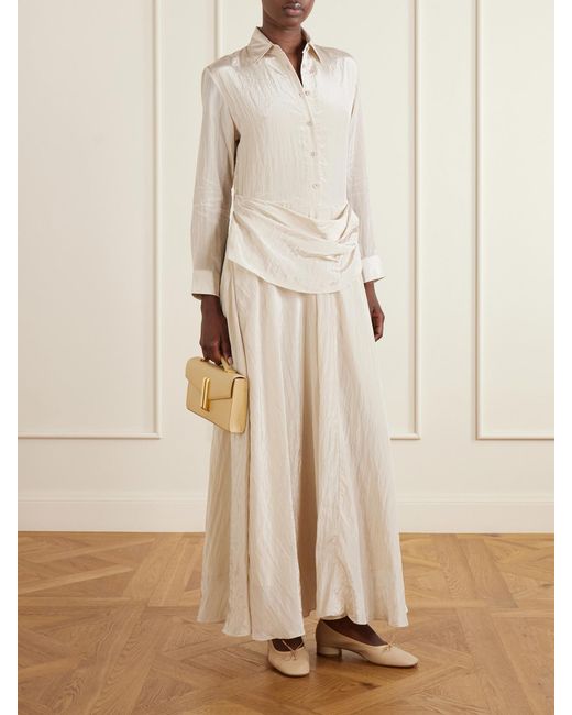 Abadia Natural Draped Crinkled-Satin Midi Dress