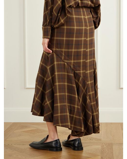 Co. Brown Slash Checked Crepe Midi Skirt