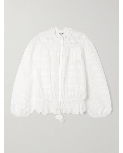Isabel Marant White Polly Lace-Trimmed Organic Cotton-Voile Blouse