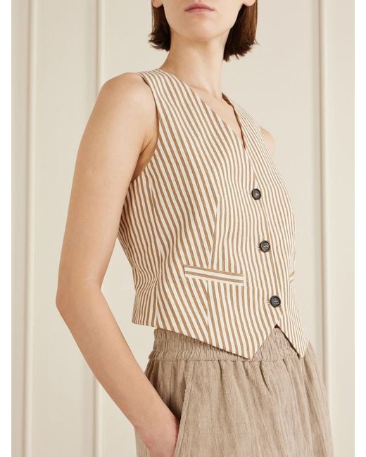 Brunello Cucinelli Natural Striped Cotton-Blend Seersucker Vest