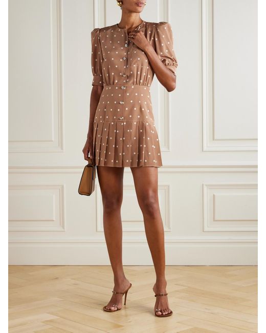 Alessandra Rich Brown Crystal-Embellished Pleated Wool-Blend Crepe Mini Dress