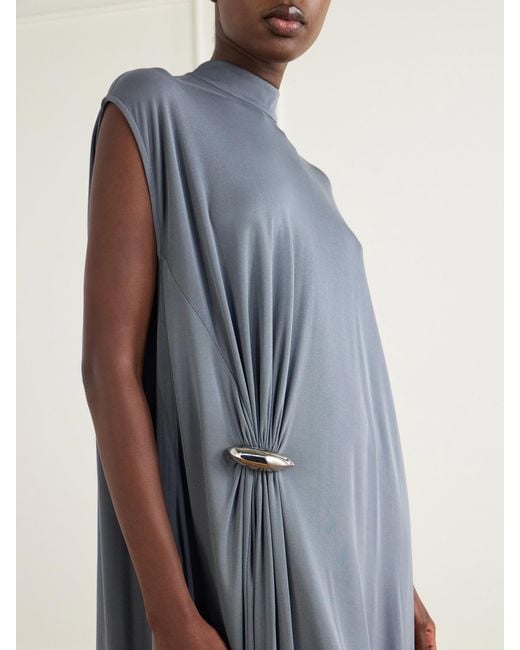 Bottega Veneta Blue Embellished Crepe-Jersey Maxi Dress