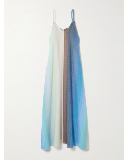 Marrakshi Life Blue Gestreiftes Maxikleid Aus Baumwolle