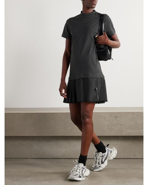 Balenciaga Black Layered Frayed Embellished Cotton-Jersey And Wool-Blend Twill Mini Dress
