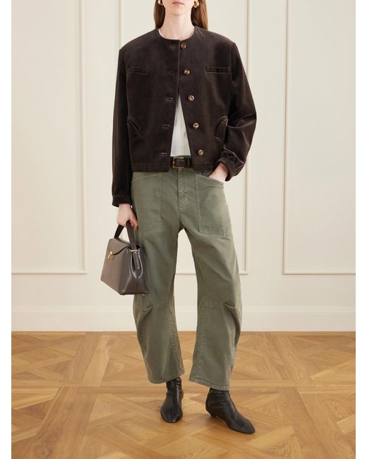 Nili Lotan Green Shon Cotton-Blend Twill Tapered Pants